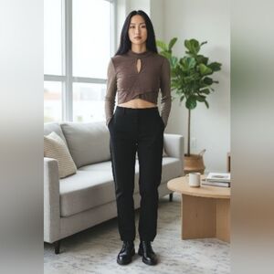 Brown and Beige Long Sleeve Crop Top